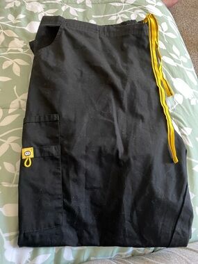 Women's Black Scrub Pants with Yellow Drawstring